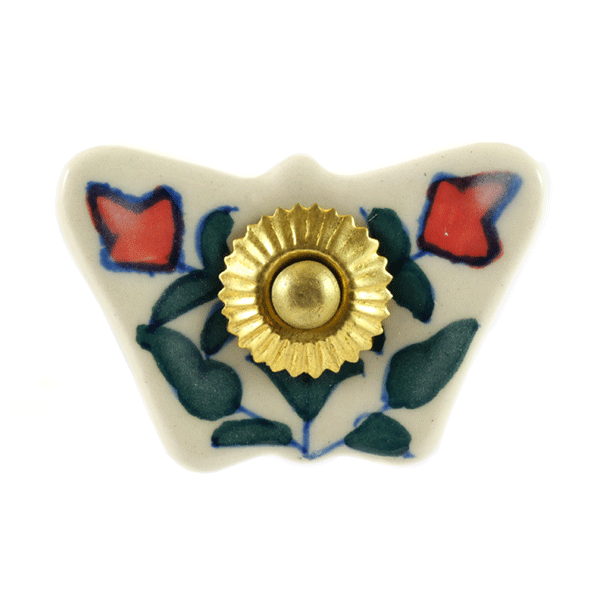 Keramik Möbelknopf - Butterfly | weiß (Blumenmuster) Keramik Möbelknopf - Butterfly | weiß (Blumenmuster)