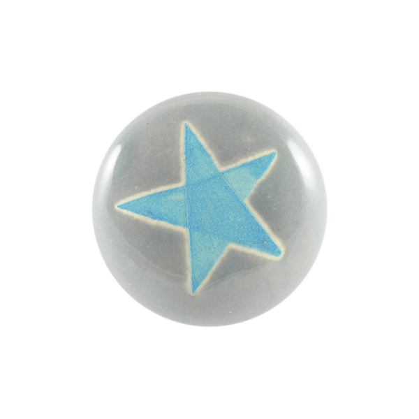 Keramik-Möbelknopf - Blue Star Grey | Hellgrau blauer-Stern (rund) 