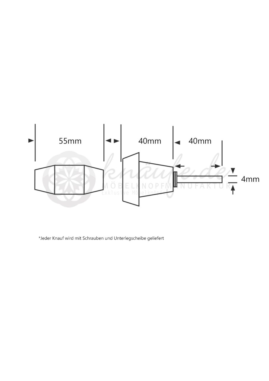 Glas-Möbelknopf - Rojin | transparent achtkantig geschliffen (oval) 