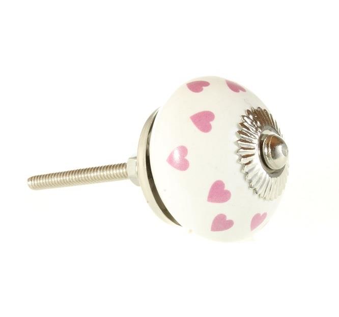 Keramik-Möbelknopf - Queen Hearts Rosy | weiß rosa-Herzen (rund) Keramik-Möbelknopf - Queen Hearts Rosy | weiß rosa-Herzen (rund)