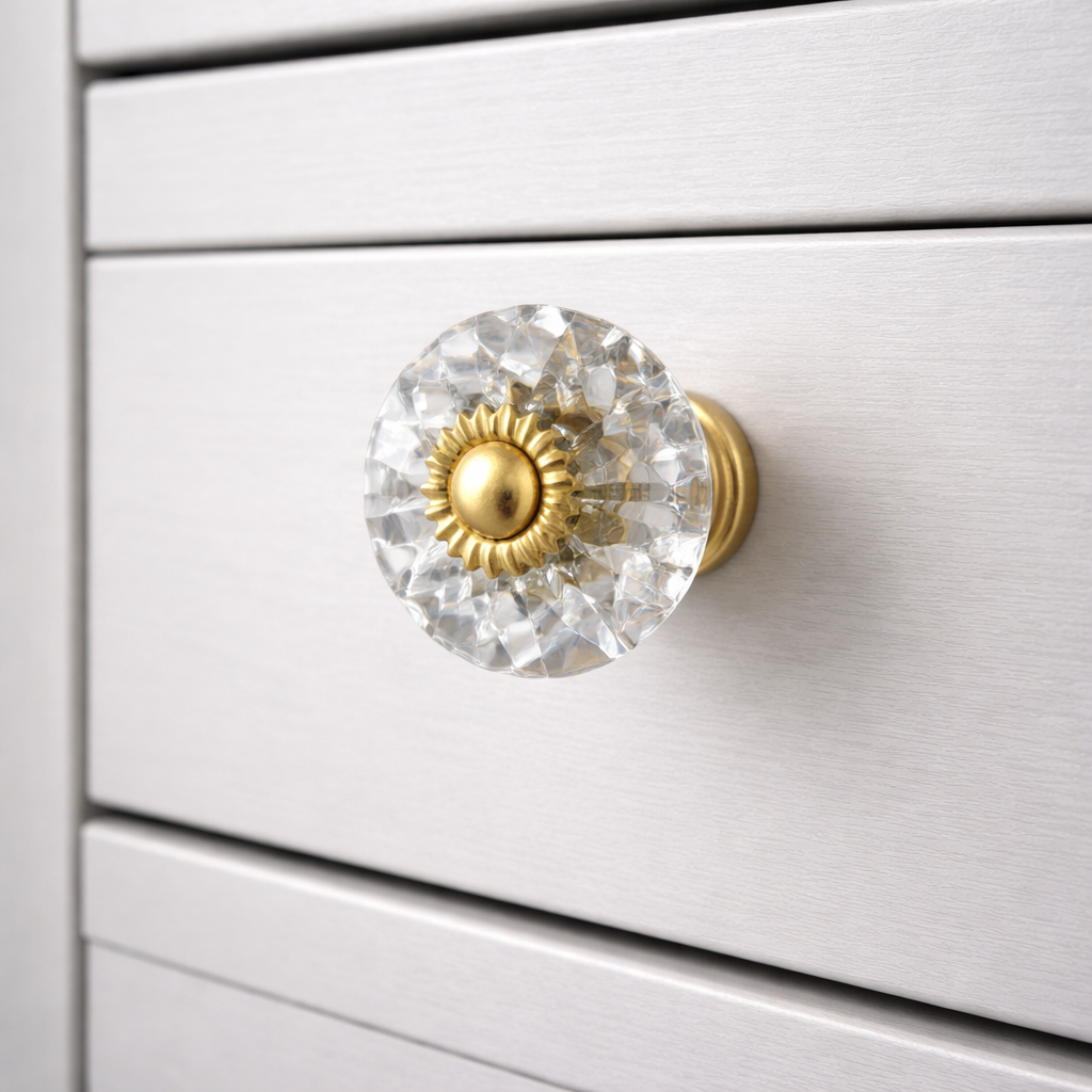 Glas-Möbelknopf - Princess | Transparent Möbelglasknopf geschliffen