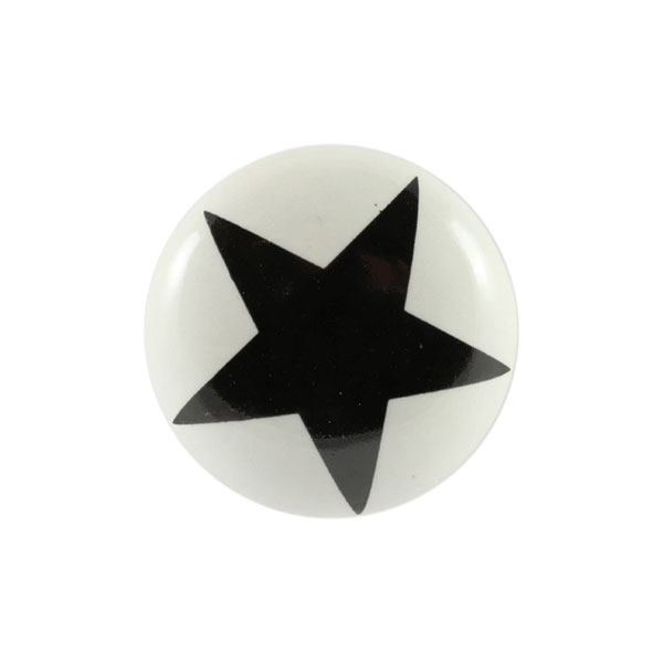 Keramik-Möbelknopf - Black Star | Weiß schwarzer-Stern (Rund)