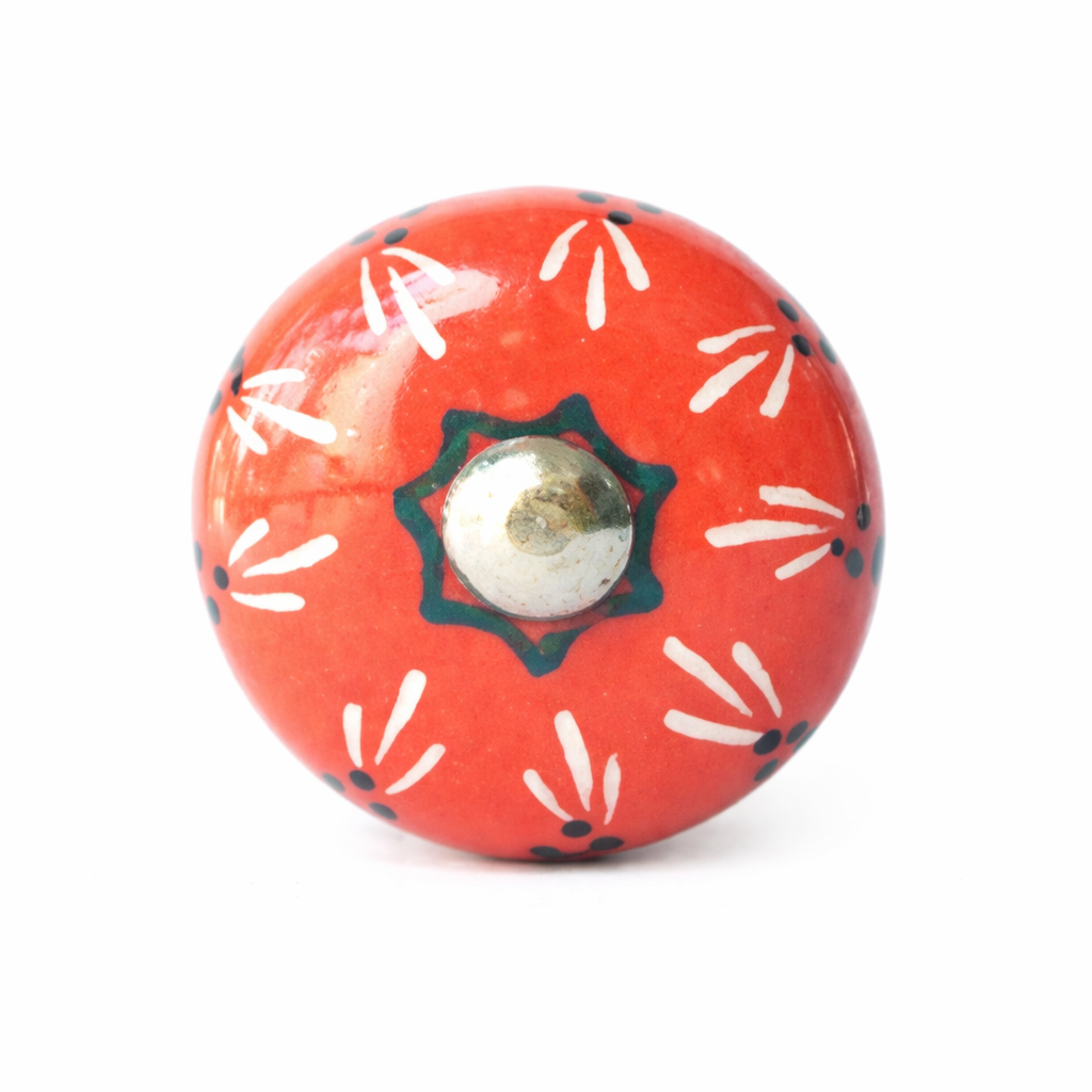 Keramik-Möbelknopf- Bricole Red | Rot mit Blumenranke (rund)
