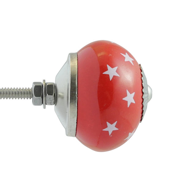 Keramik-Möbelknopf - Queen Star Red | Rot weiße-Sterne (rund) 