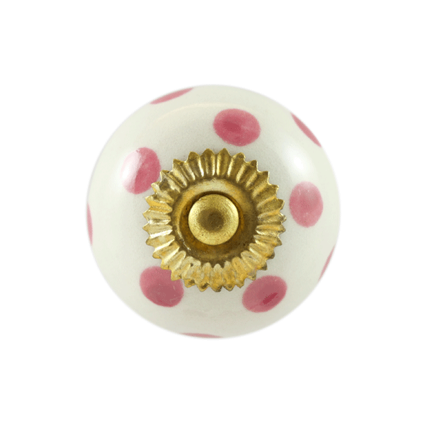 Keramik-Möbelknopf - Queen Pink | Weiß mit pinken Punkten (rund) 