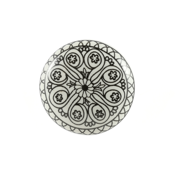 Keramik-Möbelknopf - Nessa Black | weiß schwarz (rund) 