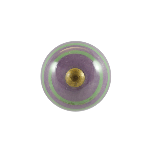 Keramik-Möbelknopf - Circus Purple | Violett mit blau-grünen Streifen (rund) 