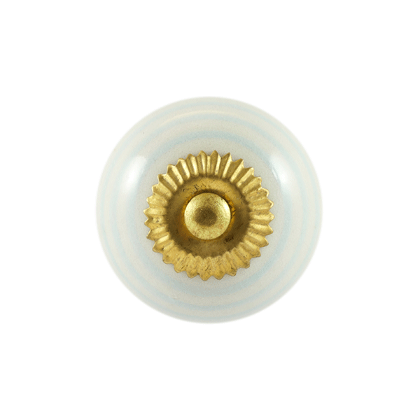 Keramik-Möbelknopf - King Turqouise | Weiß mit türkisen Streifen (rund) 