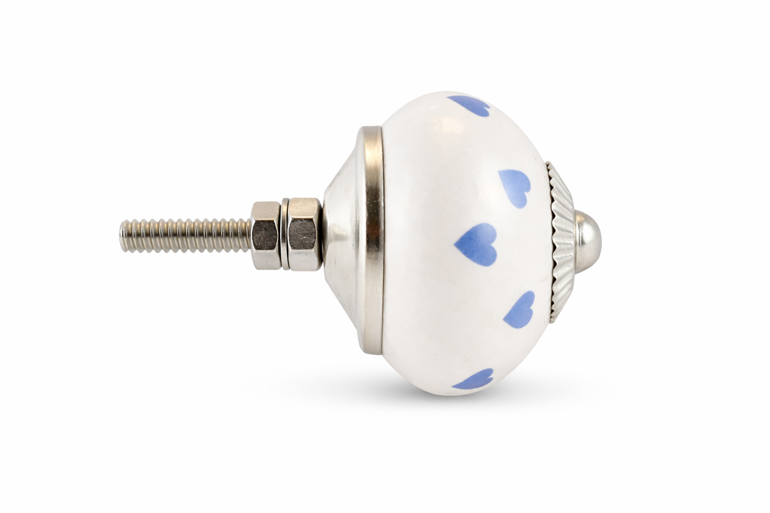 Keramik-Möbelknopf - Queen Hearts Blue | weiß blaue-Herzen (rund)
