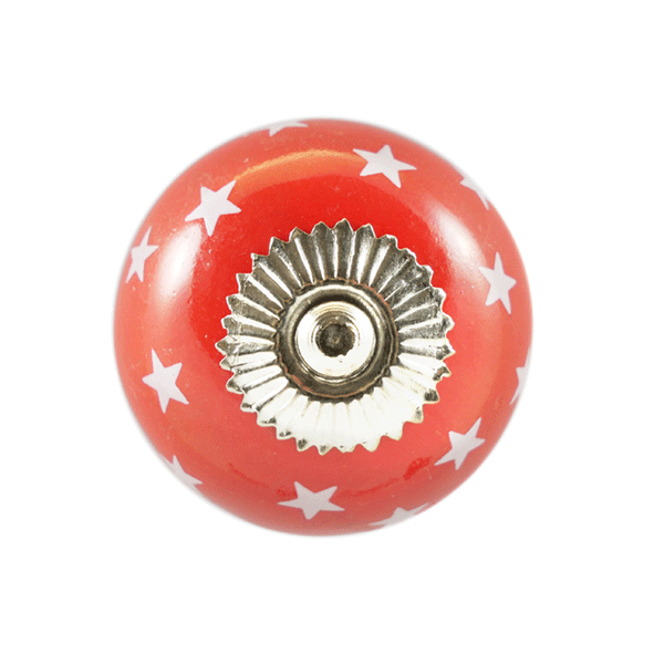 Keramik-Möbelknopf - Queen Star Red | Rot weiße-Sterne (rund) 