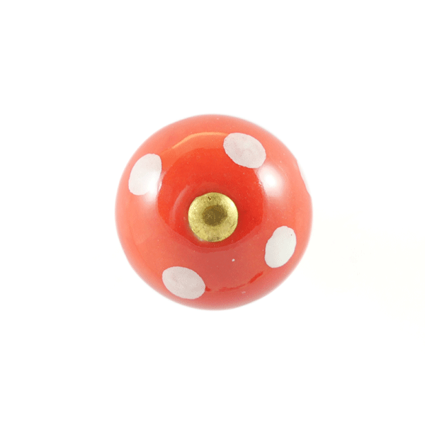 Keramik-Möbelknopf – Carnival Red | Rot mit weißen Punkten (rund) 
