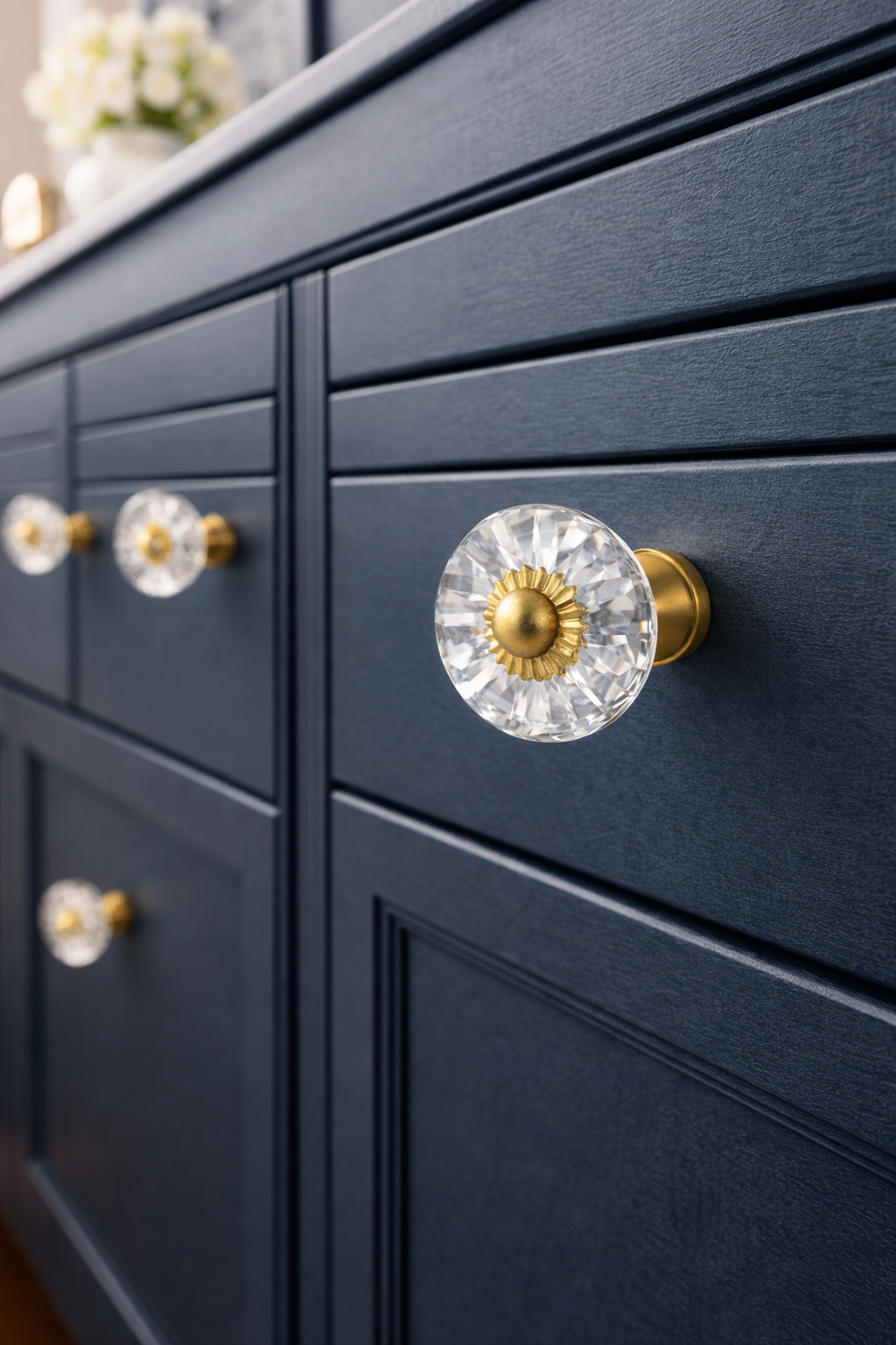 Glas-Möbelknopf - Princess | Transparent Möbelglasknopf geschliffen