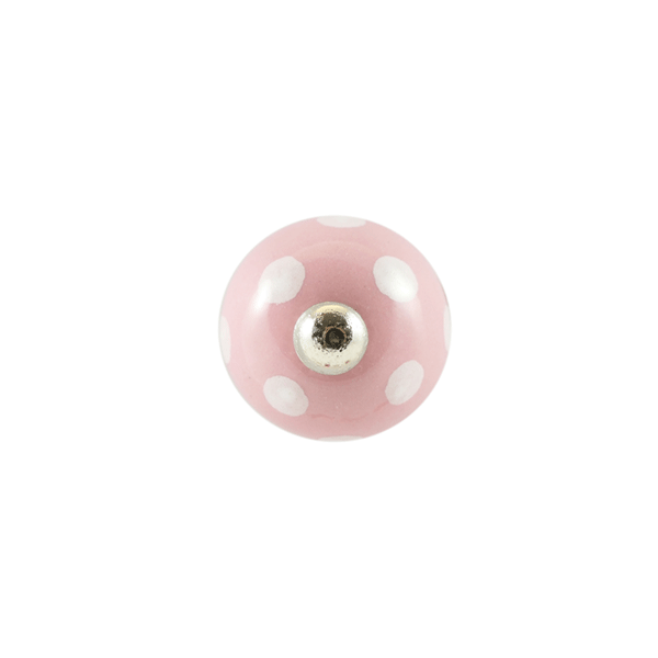Keramik-Möbelknopf - Dotty Pink | Pink mit weißen Punkten (rund)