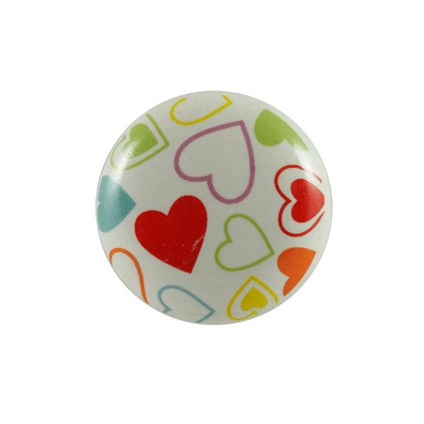 Keramik-Möbelknopf - Heart Dots Colorful | weiß, bunt (rund) 