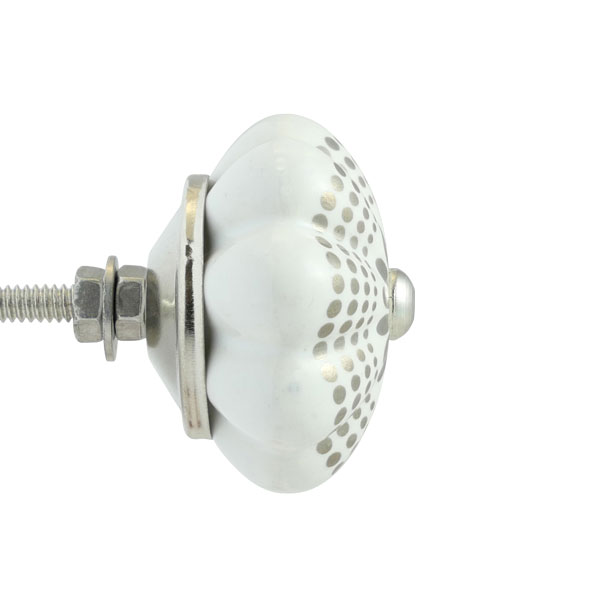 Keramik-Möbelknopf - India Silver Flower | weiß, silber (Blumenform) Keramik-Möbelknopf - India Silver Flower | weiß, silber (Blumenform)