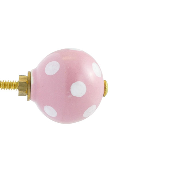 Keramik-Möbelknopf – Carnival Pink | Pink mit weißen Punkten (rund) 