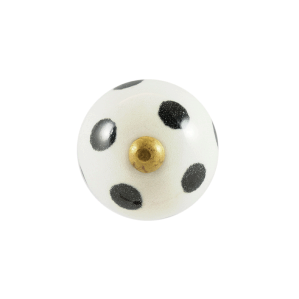 Keramik-Möbelknopf – Carnival White | Weiß mit schwarzen Punkten (rund) 
