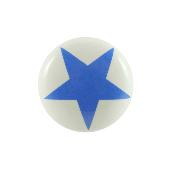 Keramik-Möbelknopf - Big Star Blue | Weiß blauer-Stern (rund) 