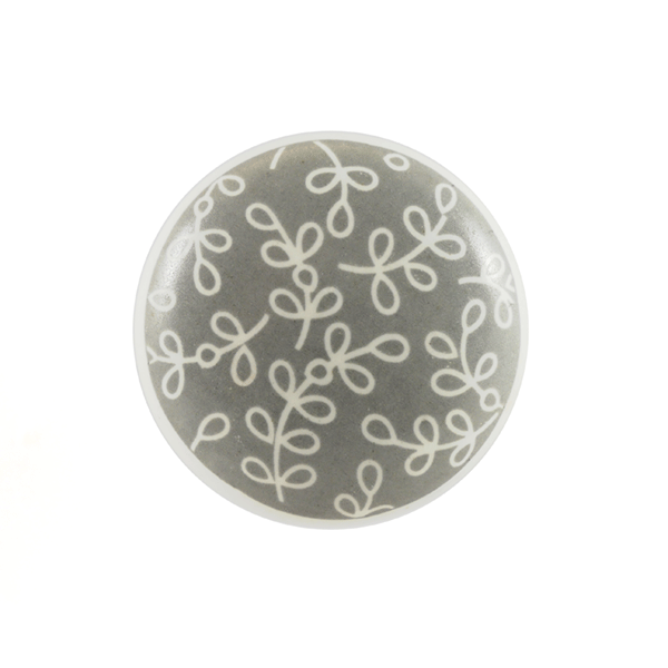 Keramik-Möbelknopf - Zweige | dunkelgrau weiß (rund) 