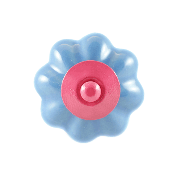 Keramik-Möbelknopf  - PopArt Flower Ice Blue | eisblau rosa dunkelblau (Blumenform) 