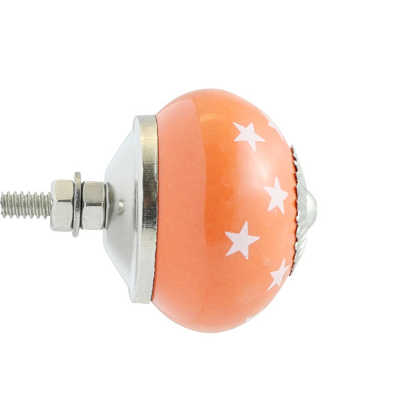 Keramik-Möbelknopf - Queen Star Orange | orange weiße-Sterne (rund) 