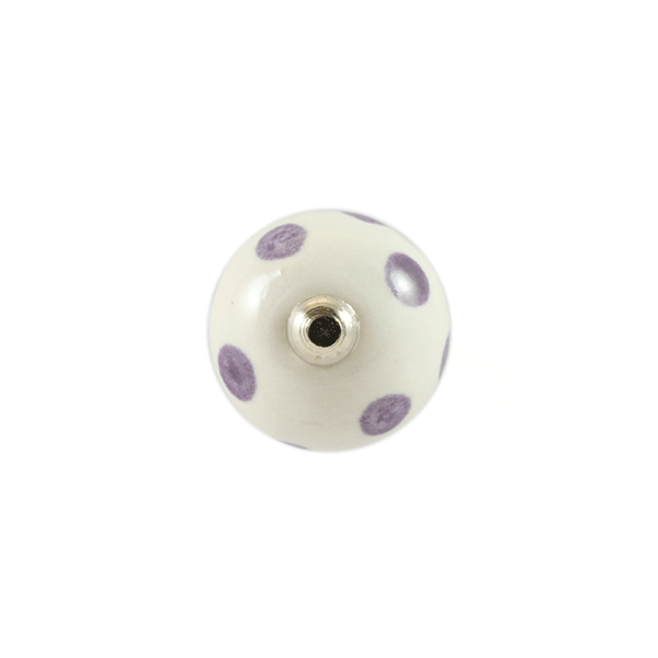 Keramik-Möbelknopf - Dotty Lilac | Weiß mit lila Punkten (rund) 