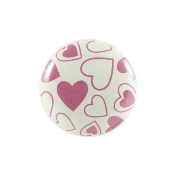 Keramik-Möbelknopf - Heart Dots Rosy | weiß, rosa Herzen (rund) 