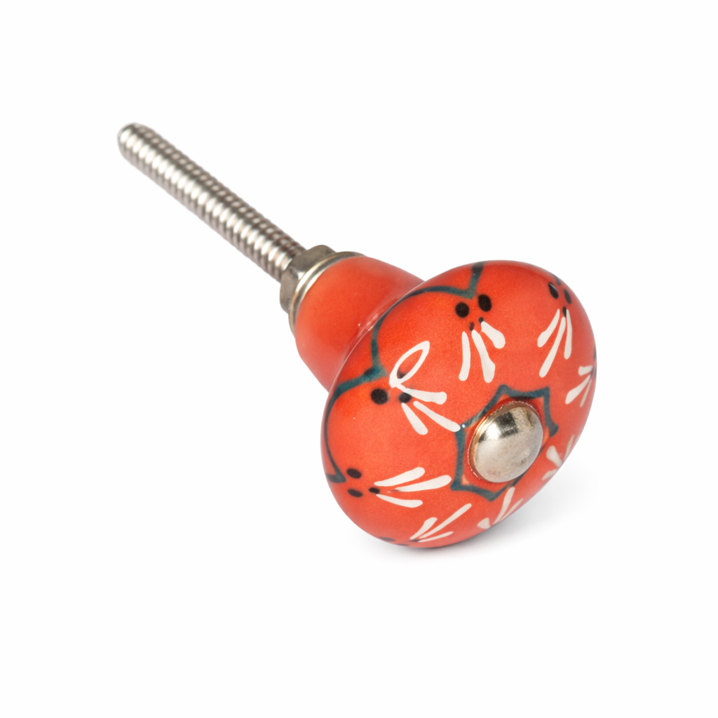 Keramik-Möbelknopf- Bricole Red | Rot mit Blumenranke (rund)