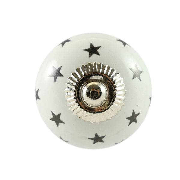 Keramik-Möbelknopf - Queen Star Black | Weiß schwarze-Sterne (rund) 