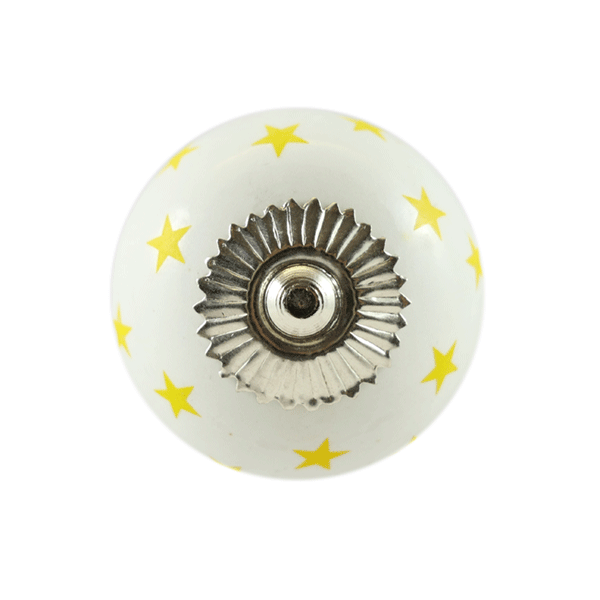 Keramik-Möbelknopf - Queen Star Yellow | Weiß gelbe-Sterne (rund) 