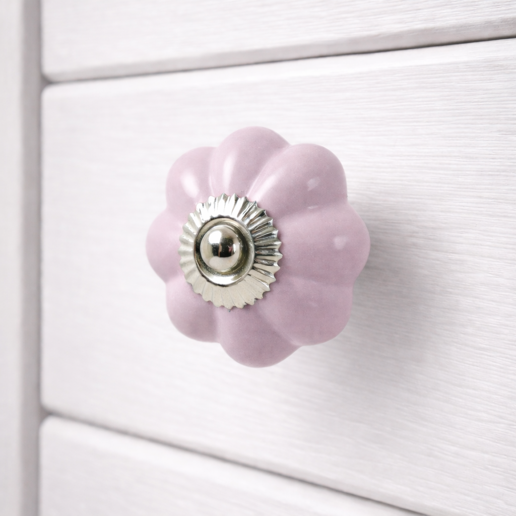 Keramik-Möbelknopf – Rosy Flower | Rosa (Blumenform)