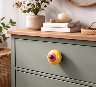 Keramik-Möbelknopf - PopArt Yellow | gelb pink dunkellila (rund)