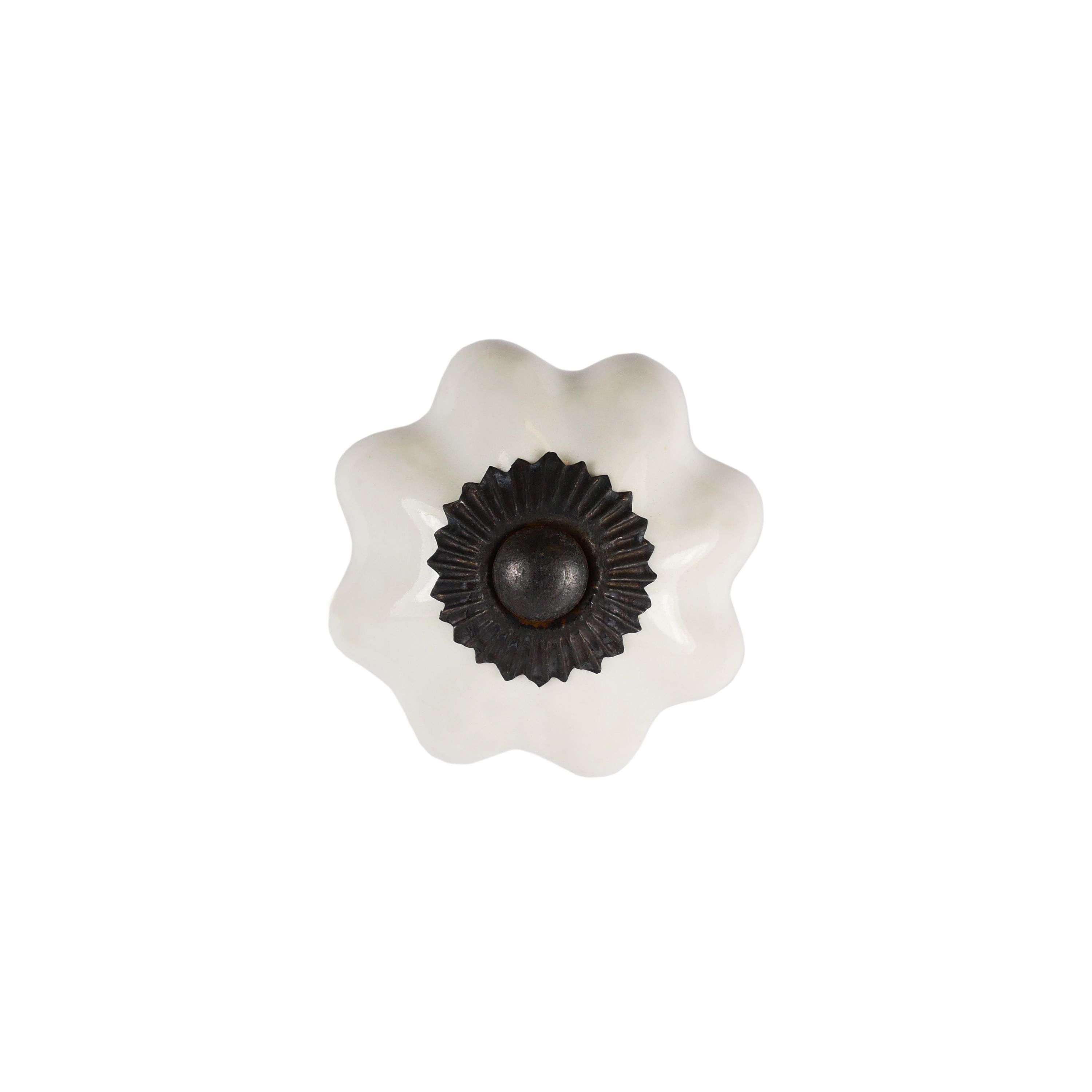 Keramik-Möbelknopf - White Flower | Weiss Blumenform
