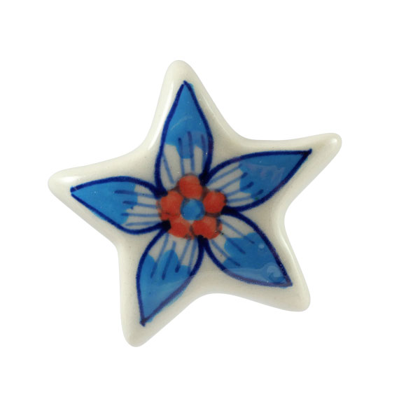 Keramik Möbelknopf - Orchid | Blau/Rote Orchide (Sternform)