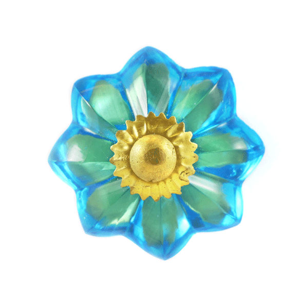 Glas-Möbelknopf - Water Lily | Blau mit Glas (blumenförmig) 