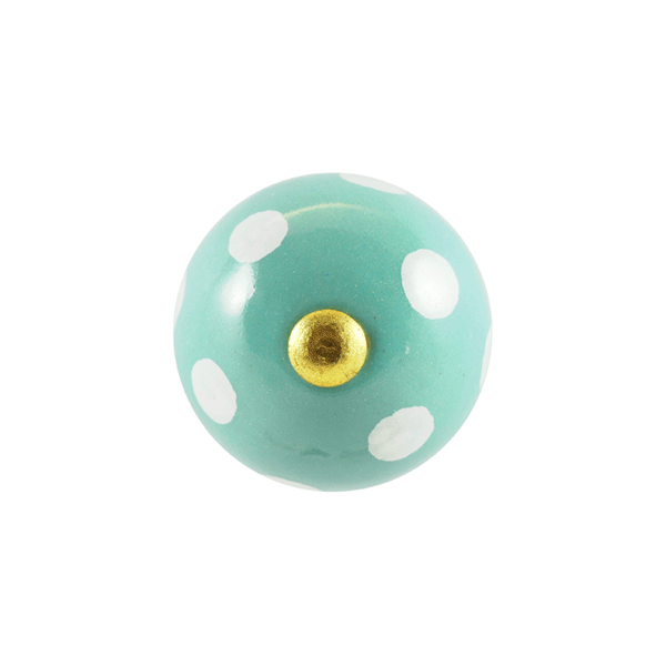 Keramik-Möbelknopf - Carnival Turquoise | Türkis mit weißen Punkten (rund)