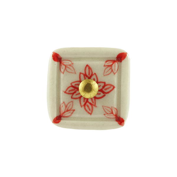 Keramik-Möbelknopf - Lotus Red | weiß rot blumenmuster (eckig) 