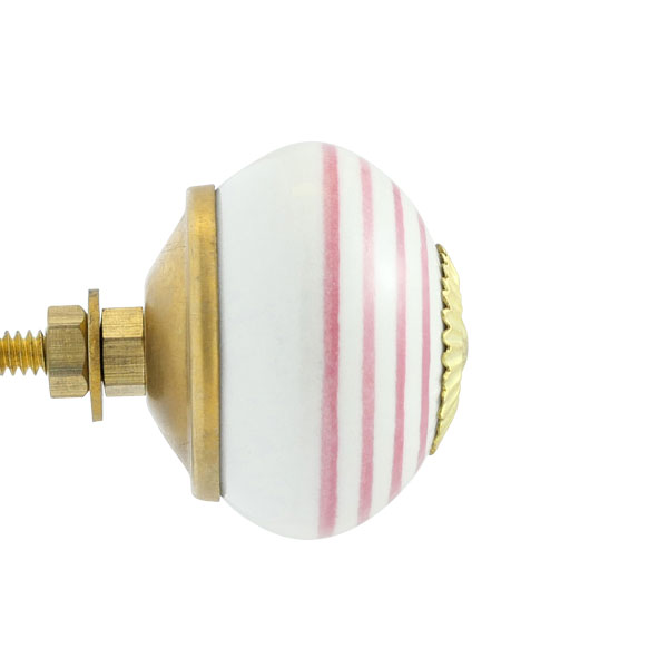 Keramik-Möbelknopf - King Pink | Weiß mit pinken Streifen (rund)