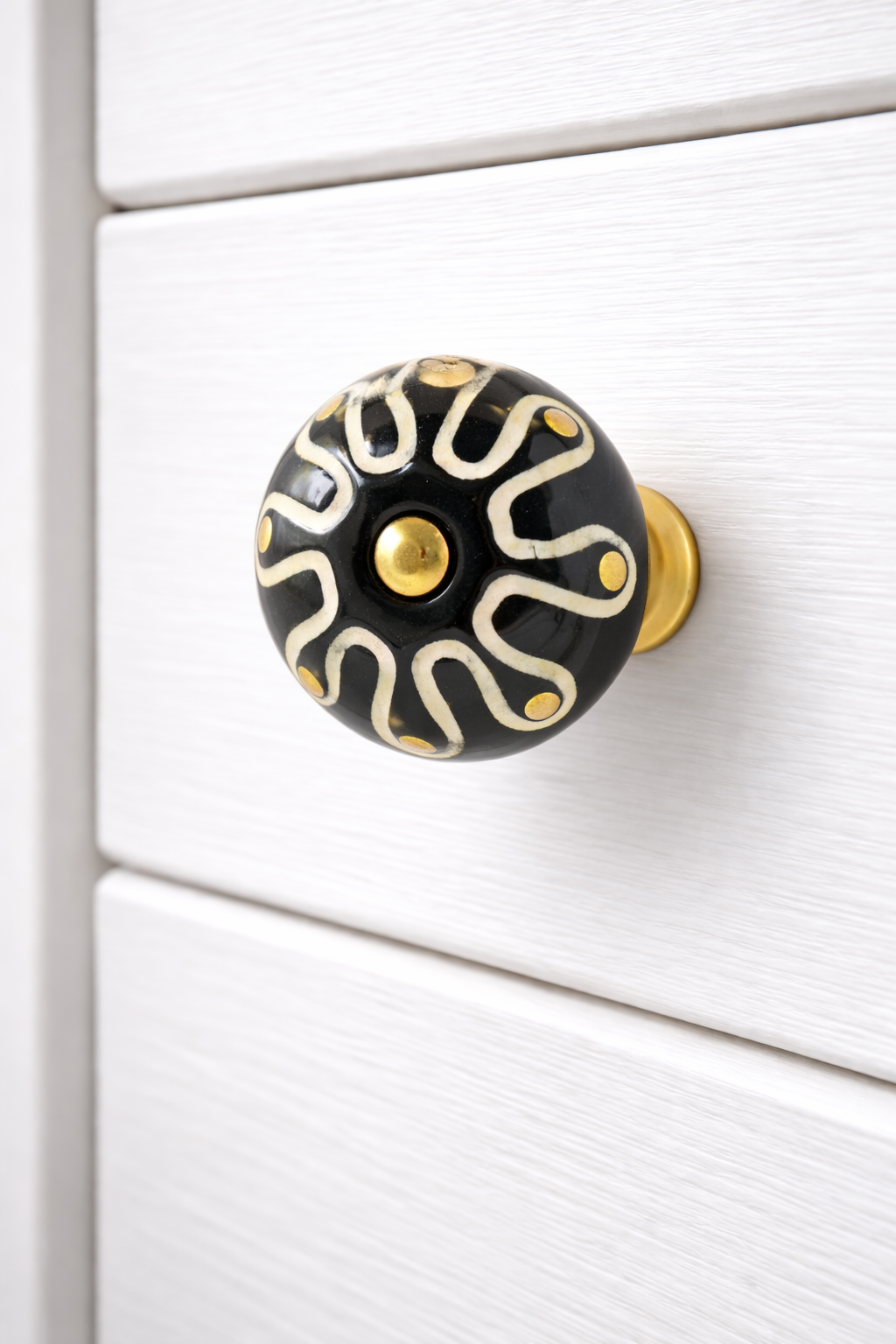 Keramik-Möbelknopf - Flower Vintage Black | schwarz (rund)