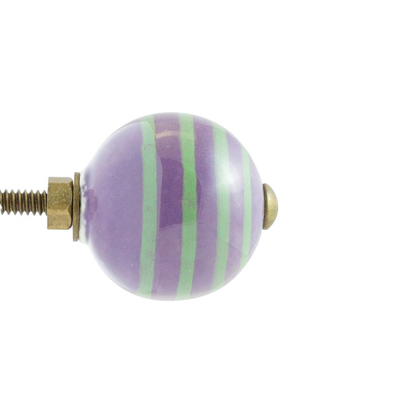 Keramik-Möbelknopf - Circus Purple | Violett mit blau-grünen Streifen (rund) 