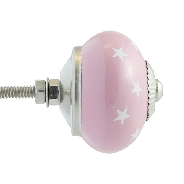 Keramik-Möbelknopf - Queen Star Rosy | rosa weiße-Sterne (rund) Keramik-Möbelknopf - Queen Star Rosy | rosa weiße-Sterne (rund)