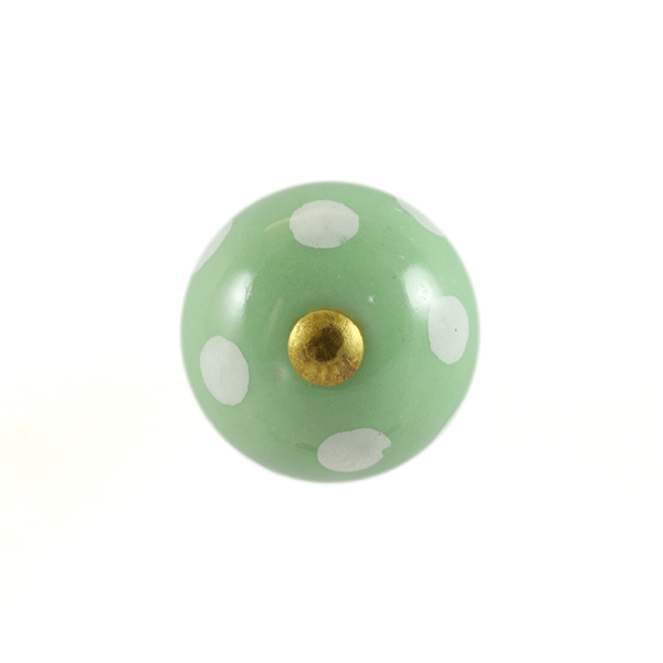 Keramik-Möbelknopf – Carnival Green | Grün mit weißen Punkten (rund) 