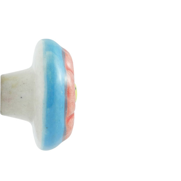 Keramik-Möbelknopf - Lousin | Blau/Weiss/Rosa/Blume (rund) Keramik-Möbelknopf - Lousin | Blau/Weiss/Rosa/Blume (rund)