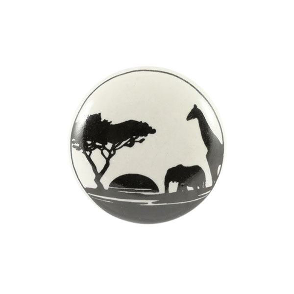 Keramik-Möbelknopf - Africa | weiß, schwarz (rund) 
