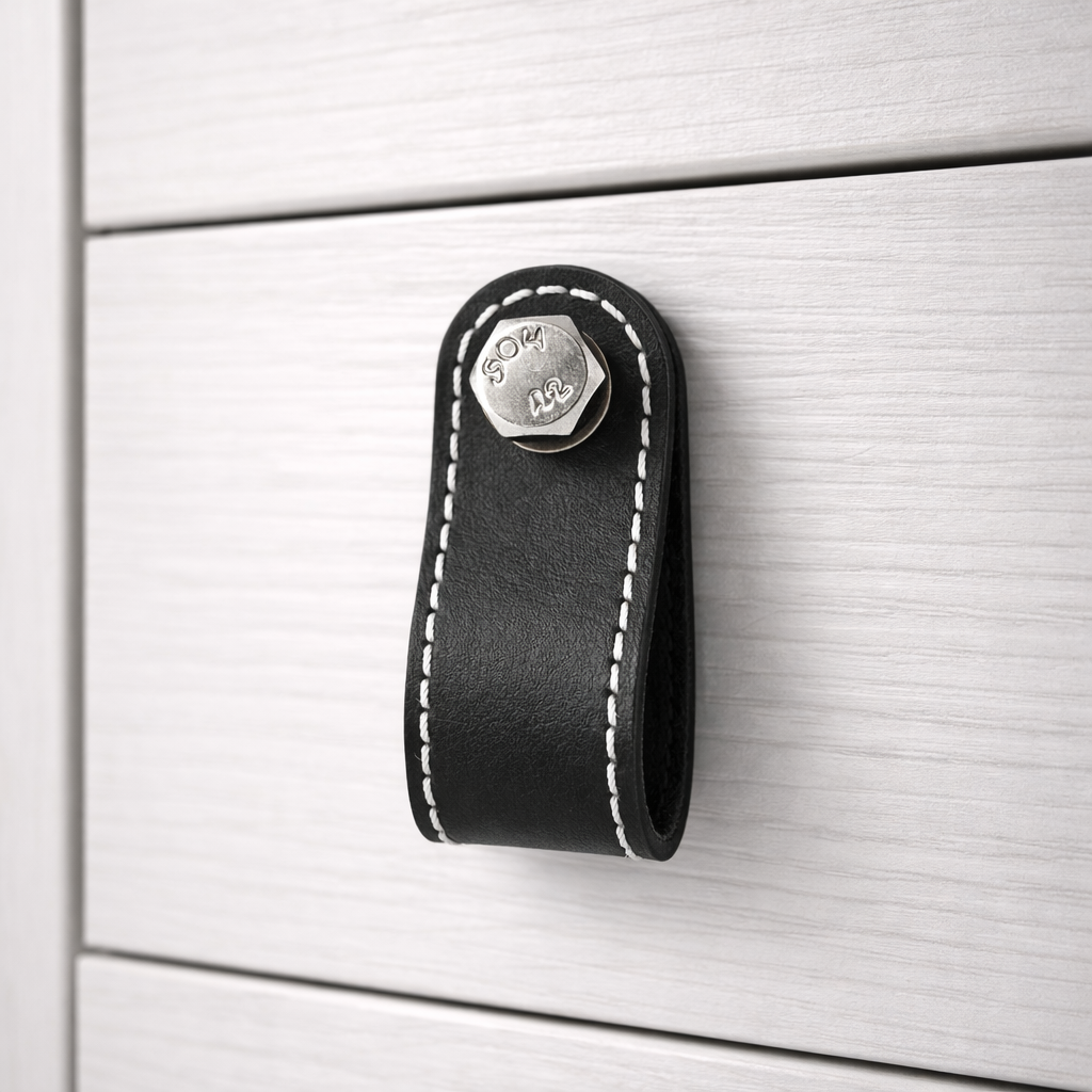 Leder-Möbelknopf - Schwarz (Schlinge)