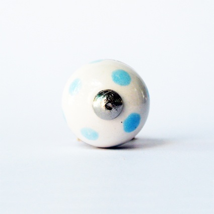 Keramik-Möbelknopf - Blue Dots | Weiss mit hellblauen Punkten (Rund)