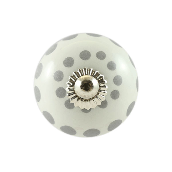 Keramik-Möbelknopf - Grey Dots | Weiss, Grau - Rund