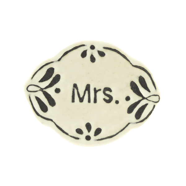Keramik-Möbelknopf - Mrs. | weiß schwarz (oval)