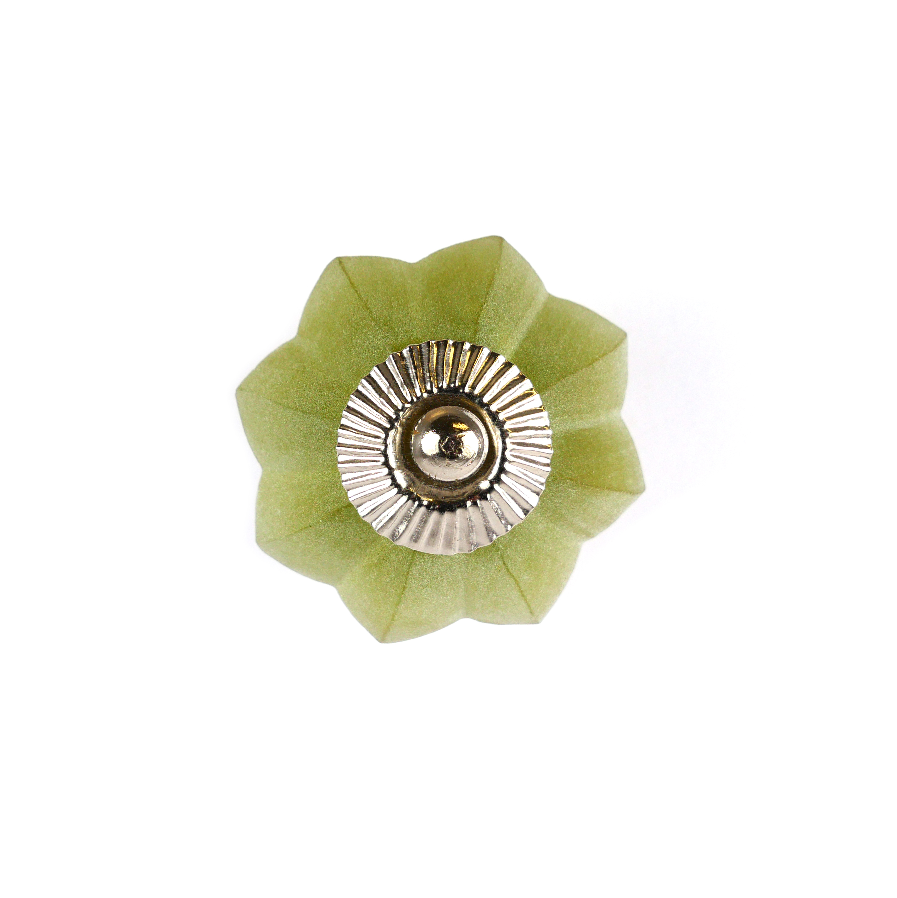 Glas-Möbelknopf - Miriel | Grün mit Mattglas (Blumenförmig)