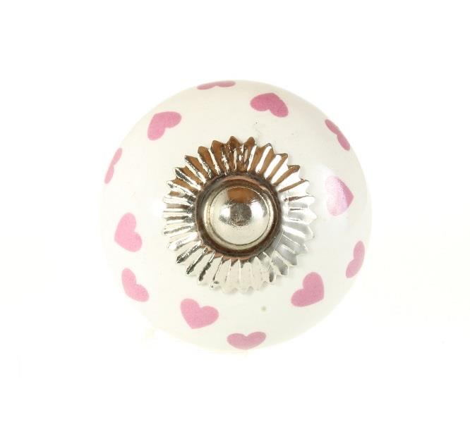 Keramik-Möbelknopf - Queen Hearts Rosy | weiß rosa-Herzen (rund) Keramik-Möbelknopf - Queen Hearts Rosy | weiß rosa-Herzen (rund)
